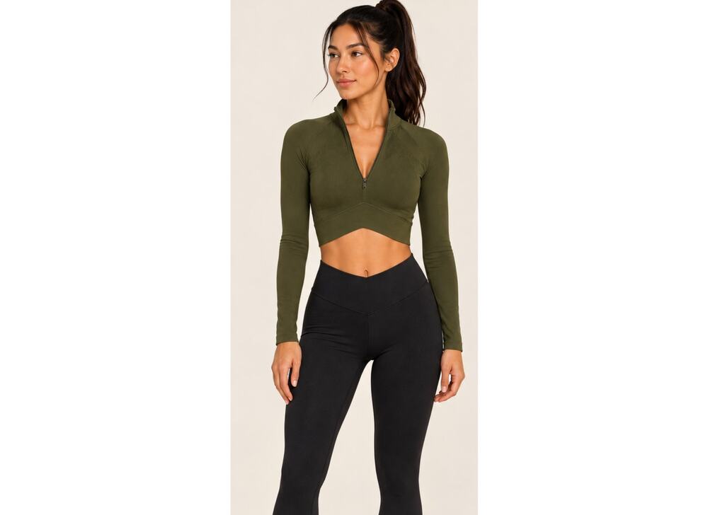 Joja Exhale Long Sleeve Compression Army Green Athletic Top -  L / XL